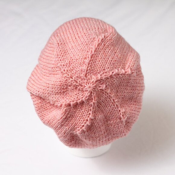 Hand Knit Pastel Peach Pink Wool Beret main image 6